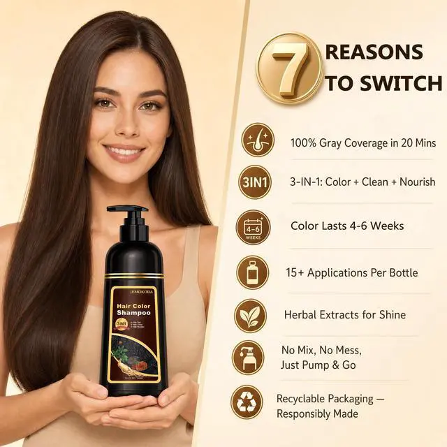 Alt view image 4 of 6 - Chestnut Brown Hair Dye Shampoo 3 in 1 for Gray Hair Coverage, Long-lasting Hair Color Shampoo Easy At-Home Use, Safe and Gentle Formula for All Hair Types 16.9 Fl Oz (Chestnut Brown)
