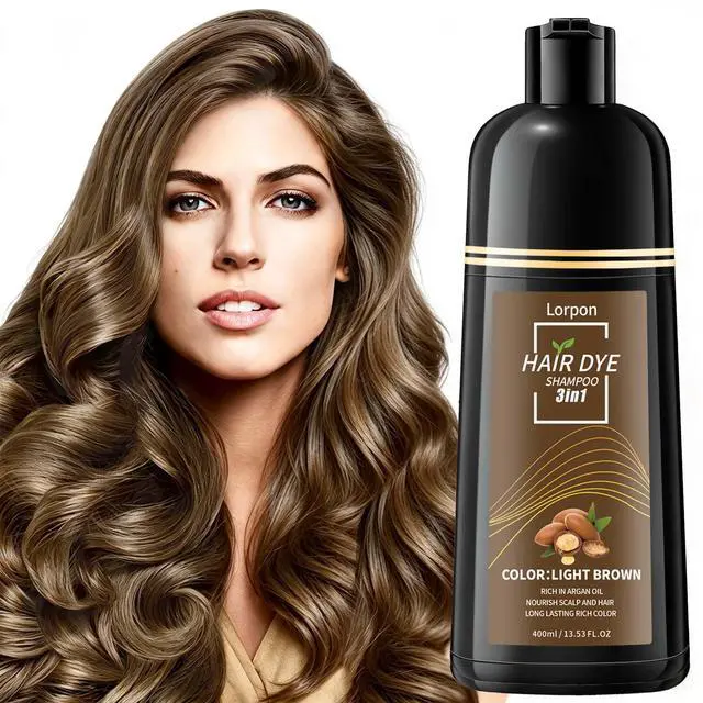 Main image of Light Brown Hair Dye Shampoo 3 in 1 Semi Permanent Hair Color for Gray Coverage, Natural Light Brown Hair Dye for Women, with Argan Oil & Ginseng, Ammonia & Paraben Free, 400ml