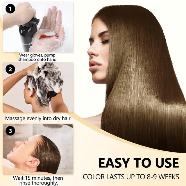 Alt view image 5 of 7 - Light Brown Hair Dye Shampoo 3 in 1 Semi Permanent Hair Color for Gray Coverage, Natural Light Brown Hair Dye for Women, with Argan Oil & Ginseng, Ammonia & Paraben Free, 400ml
