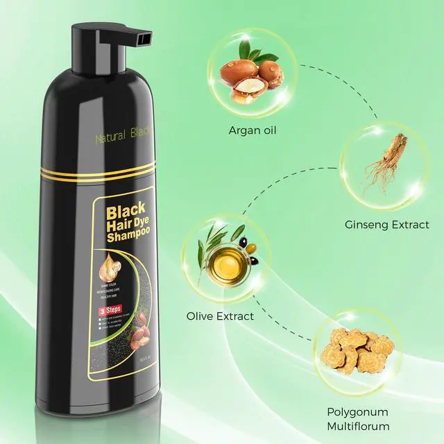Alt view image 4 of 7 - Black Hair Dye Shampoo for Woman & Man, Argan Hair Color Shampoo 3 in 1, Semi-Permanent Gray Hair Coverage, Mild Formula, Lasts 30 Days(16.90 oz)