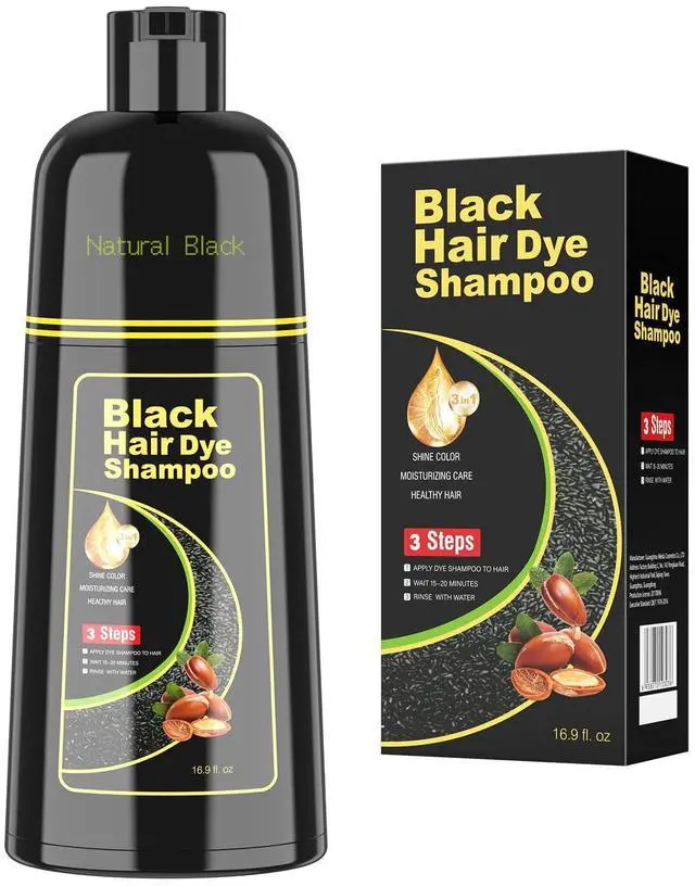 Main image of Black Hair Dye Shampoo for Woman & Man, Argan Hair Color Shampoo 3 in 1, Semi-Permanent Gray Hair Coverage, Mild Formula, Lasts 30 Days(16.90 oz)
