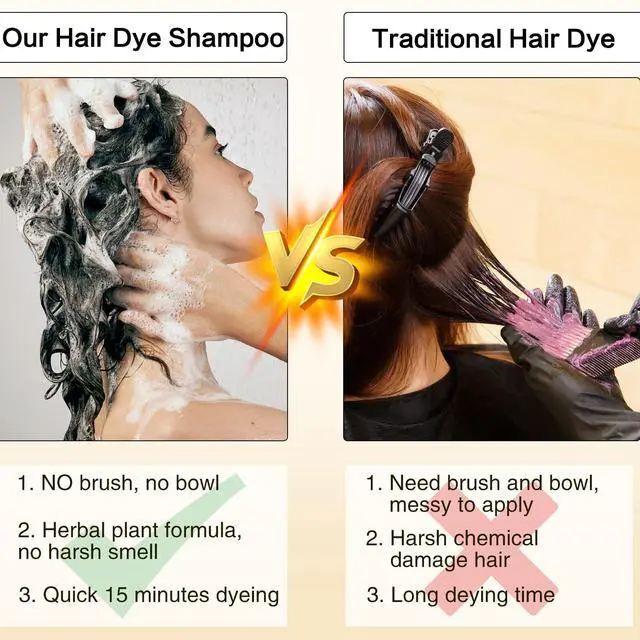 Alt view image 6 of 7 - Light Brown Hair Dye Shampoo 3 in 1 Semi Permanent Hair Color for Gray Coverage, Natural Light Brown Hair Dye for Women, with Argan Oil & Ginseng, Ammonia & Paraben Free, 400ml