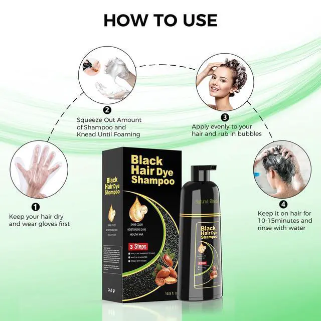 Alt view image 3 of 7 - Black Hair Dye Shampoo for Woman & Man, Argan Hair Color Shampoo 3 in 1, Semi-Permanent Gray Hair Coverage, Mild Formula, Lasts 30 Days(16.90 oz)