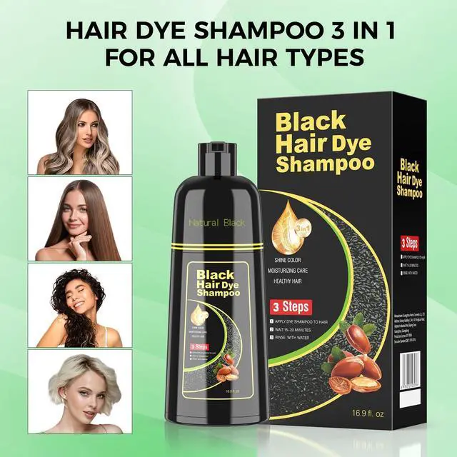Alt view image 6 of 7 - Black Hair Dye Shampoo for Woman & Man, Argan Hair Color Shampoo 3 in 1, Semi-Permanent Gray Hair Coverage, Mild Formula, Lasts 30 Days(16.90 oz)