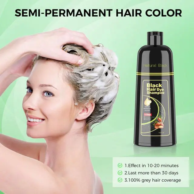 Alt view image 7 of 7 - Black Hair Dye Shampoo for Woman & Man, Argan Hair Color Shampoo 3 in 1, Semi-Permanent Gray Hair Coverage, Mild Formula, Lasts 30 Days(16.90 oz)