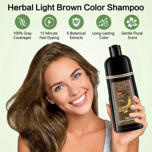 Alt view image 7 of 7 - Light Brown Hair Dye Shampoo, 3 In 1 Semi Permanent Hair Color Shampoo for Gray Coverage, Natural Hair Dye for Women & Men, Ammonia & Paraben Free