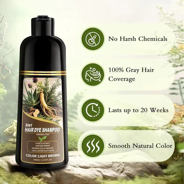 Alt view image 4 of 7 - Light Brown Hair Dye Shampoo, 100% Gray Coverage Hair Color Shampoo for Women Men, Ammonia-Free & Paraben Free with Natural Herbal Ingrendients