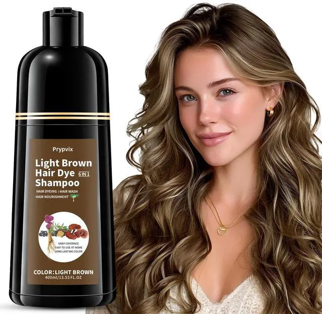 Main image of Light Brown Hair Dye Shampoo for 100% Gray Coverage, Natural Herbal 3 IN 1 Formula Hair Color Shampoo, Semi-Permanent Color for Women & Men, Nourishes with Botanicals, Ammonia & Paraben Free