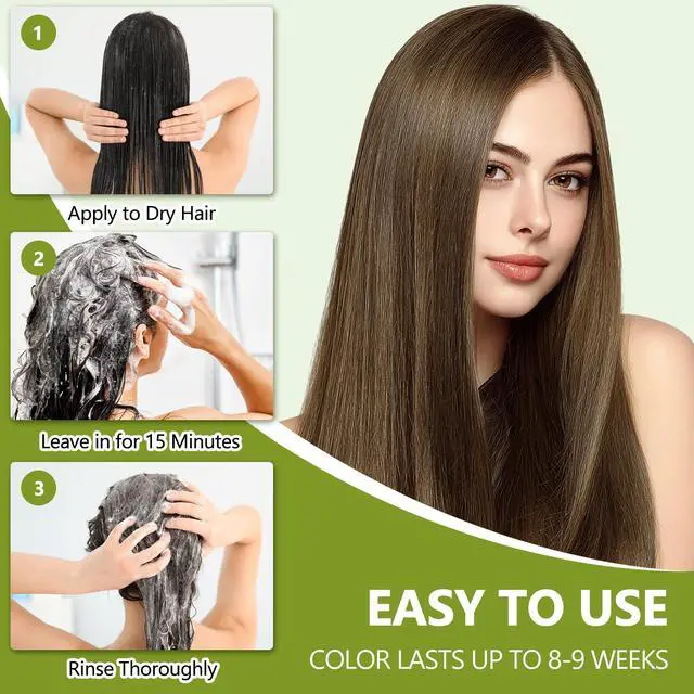 Alt view image 4 of 7 - Light Brown Hair Dye Shampoo for 100% Gray Coverage, Natural Herbal 3 IN 1 Formula Hair Color Shampoo, Semi-Permanent Color for Women & Men, Nourishes with Botanicals, Ammonia & Paraben Free
