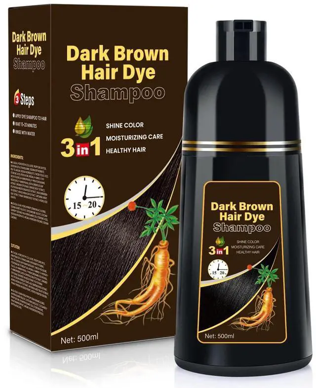 Main image of Gray Coverage Hair Dye Shampoo, 3-in-1 Semi-Permanent Dark Brown Color Shampoo for Women & Men-500ml