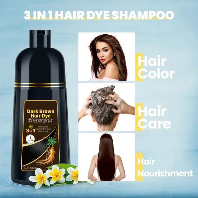 Alt view image 3 of 6 - Gray Coverage Hair Dye Shampoo, 3-in-1 Semi-Permanent Dark Brown Color Shampoo for Women & Men-500ml