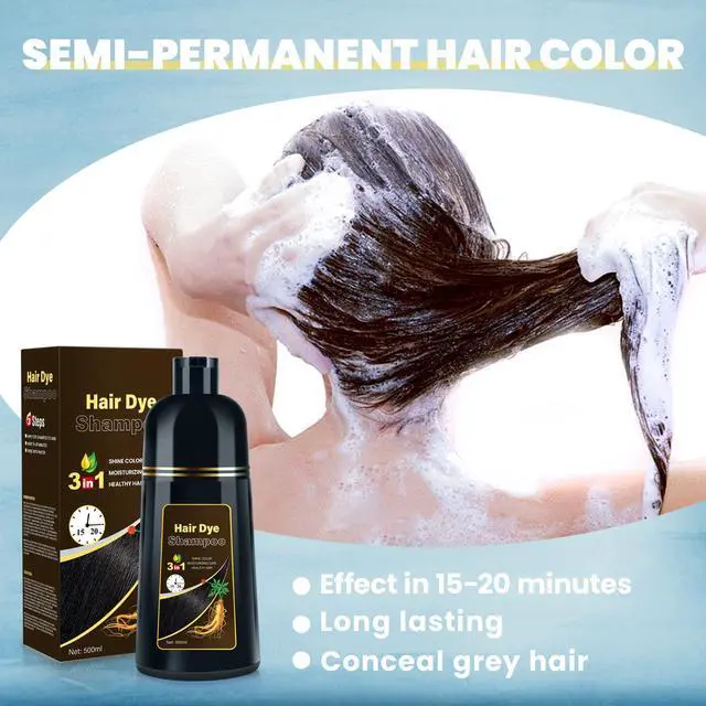 Alt view image 5 of 6 - Gray Coverage Hair Dye Shampoo, 3-in-1 Semi-Permanent Dark Brown Color Shampoo for Women & Men-500ml