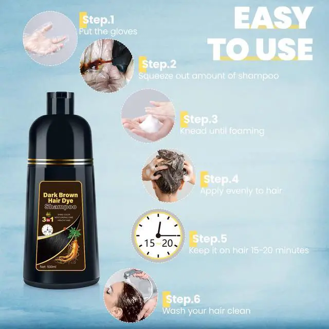 Alt view image 6 of 6 - Gray Coverage Hair Dye Shampoo, 3-in-1 Semi-Permanent Dark Brown Color Shampoo for Women & Men-500ml