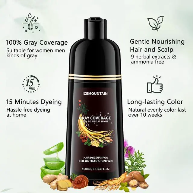 Alt view image 3 of 7 - Dark Brown Hair Dye Shampoo 3 in 1, 100% Gray Hair Coverage Natural Herbal Hair Color Shampoo for Women Men