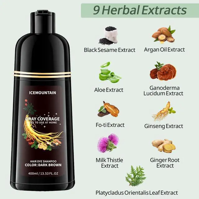 Alt view image 5 of 7 - Dark Brown Hair Dye Shampoo 3 in 1, 100% Gray Hair Coverage Natural Herbal Hair Color Shampoo for Women Men