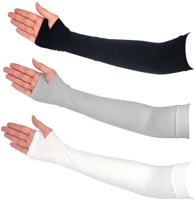 Main image of 3 Pairs Comfy Arm Sleeves with Thumb Hole Protection Cooling Arm Sleeves 3 Colors Compression Long Women Summer Sun Arm Cover Sleeves Tattoo Cover for Sports Workouts Cycling Driving