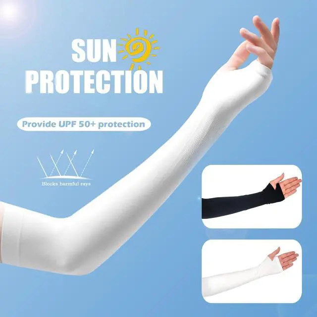 Alt view image 2 of 7 - 3 Pairs Comfy Arm Sleeves with Thumb Hole Protection Cooling Arm Sleeves 3 Colors Compression Long Women Summer Sun Arm Cover Sleeves Tattoo Cover for Sports Workouts Cycling Driving