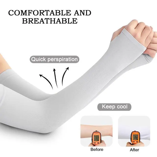 Alt view image 3 of 7 - 3 Pairs Comfy Arm Sleeves with Thumb Hole Protection Cooling Arm Sleeves 3 Colors Compression Long Women Summer Sun Arm Cover Sleeves Tattoo Cover for Sports Workouts Cycling Driving