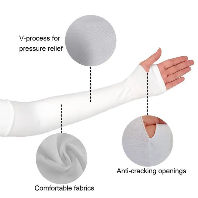 Alt view image 5 of 7 - 3 Pairs Comfy Arm Sleeves with Thumb Hole Protection Cooling Arm Sleeves 3 Colors Compression Long Women Summer Sun Arm Cover Sleeves Tattoo Cover for Sports Workouts Cycling Driving