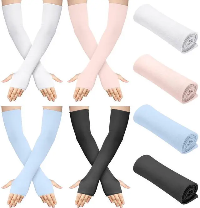 Main image of 4 Pack Sun Protection UV Gloves Fingerless Elbow Length Gloves for Driving Oversleeve Women Men(Black, White, Pink, Blue)