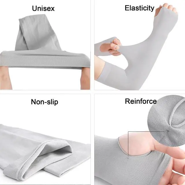 Alt view image 4 of 7 - 3 Pairs Comfy Arm Sleeves with Thumb Hole Protection Cooling Arm Sleeves 3 Colors Compression Long Women Summer Sun Arm Cover Sleeves Tattoo Cover for Sports Workouts Cycling Driving