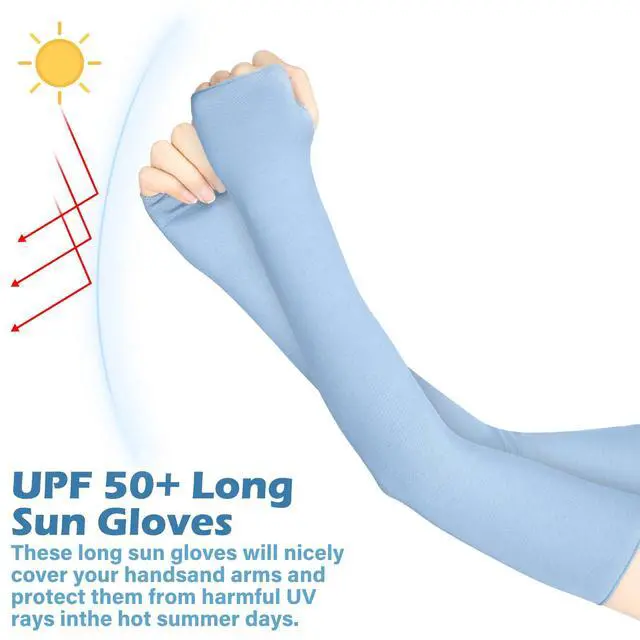 Alt view image 5 of 7 - 4 Pack Sun Protection UV Gloves Fingerless Elbow Length Gloves for Driving Oversleeve Women Men(Black, White, Pink, Blue)