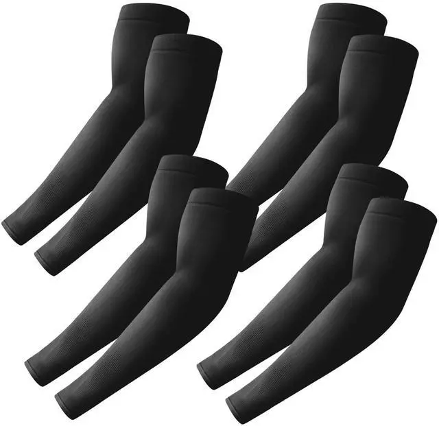 Main image of 4 Pairs UV Protection Arm Sleeves Cooling Compression Sleeve for Men Women Sports Tattoo Cover Up Black