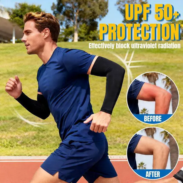 Alt view image 2 of 7 - 4 Pairs UV Protection Arm Sleeves Cooling Compression Sleeve for Men Women Sports Tattoo Cover Up Black