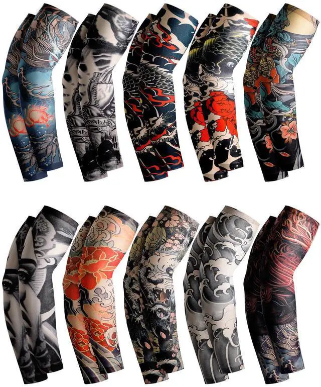 Main image of 20 Pcs Men's Cooling Arm Sleeves Long Fingerless Arm Cover Anti Slip UV Protection Sun Temporary Tattoo Sleeves(Fashion Style,Striking Colors,Medium)