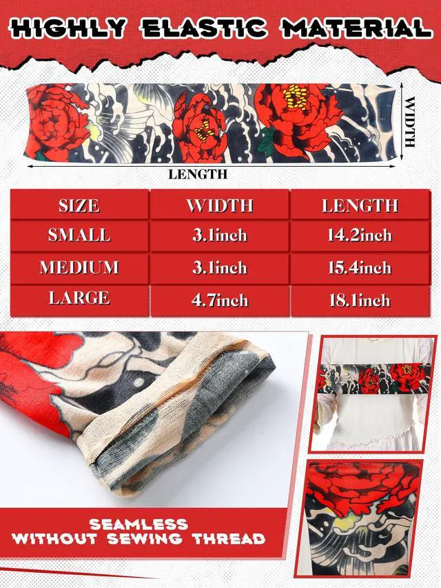 Alt view image 3 of 7 - 20 Pcs Men's Cooling Arm Sleeves Long Fingerless Arm Cover Anti Slip UV Protection Sun Temporary Tattoo Sleeves(Fashion Style,Striking Colors,Medium)