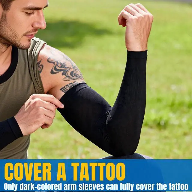 Alt view image 5 of 7 - 4 Pairs UV Protection Arm Sleeves Cooling Compression Sleeve for Men Women Sports Tattoo Cover Up Black