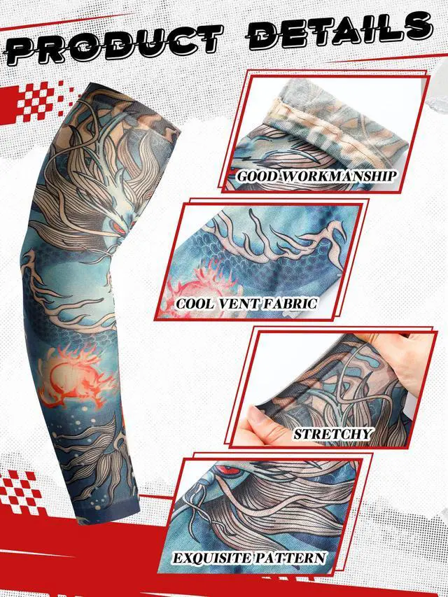 Alt view image 5 of 7 - 20 Pcs Men's Cooling Arm Sleeves Long Fingerless Arm Cover Anti Slip UV Protection Sun Temporary Tattoo Sleeves(Fashion Style,Striking Colors,Medium)