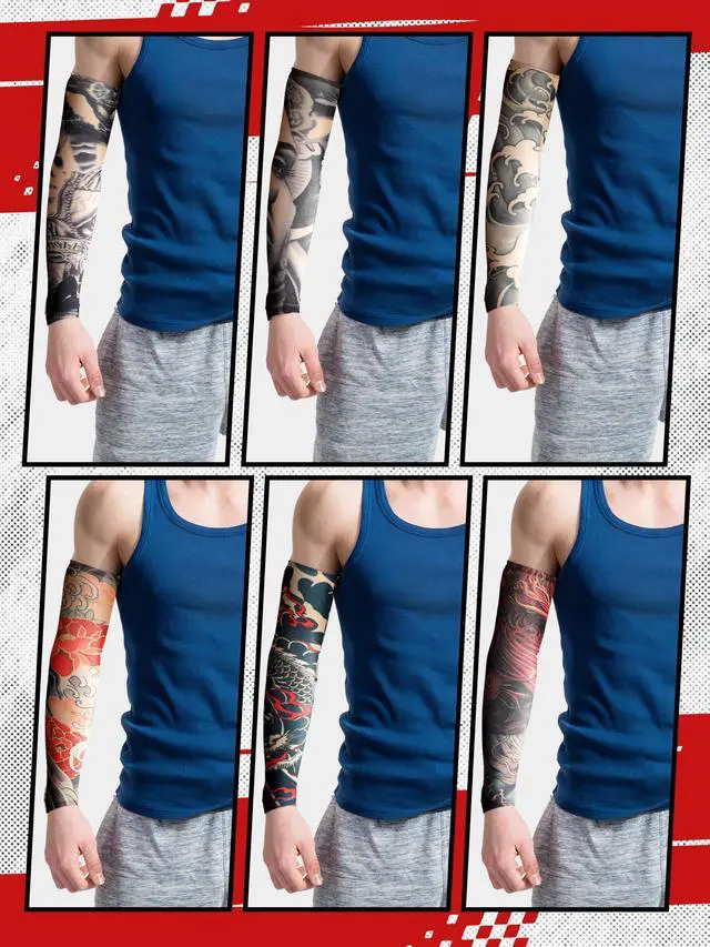 Alt view image 7 of 7 - 20 Pcs Men's Cooling Arm Sleeves Long Fingerless Arm Cover Anti Slip UV Protection Sun Temporary Tattoo Sleeves(Fashion Style,Striking Colors,Medium)