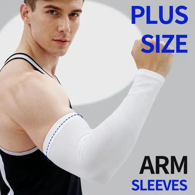 Alt view image 2 of 7 - 2 Pairs Black Plus Size Arm Sleeves Sun UV Protection Sports Cooling Compression Oversized Sleeves for Men Women