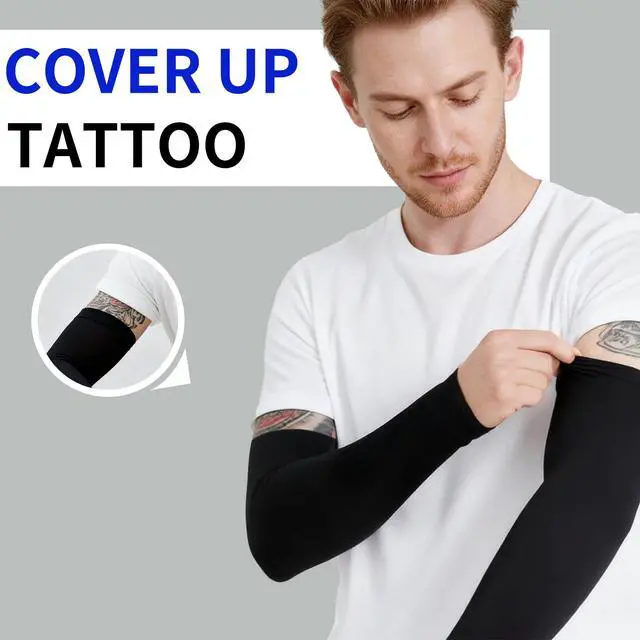 Alt view image 5 of 7 - 2 Pairs Black Plus Size Arm Sleeves Sun UV Protection Sports Cooling Compression Oversized Sleeves for Men Women