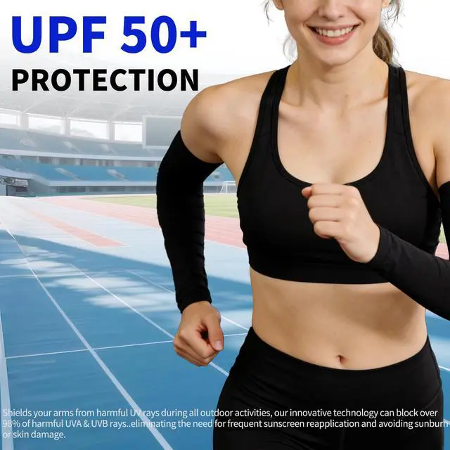 Alt view image 4 of 7 - 2 Pairs Black Plus Size Arm Sleeves Sun UV Protection Sports Cooling Compression Oversized Sleeves for Men Women