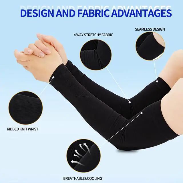 Alt view image 6 of 7 - 2 Pairs Black Plus Size Arm Sleeves Sun UV Protection Sports Cooling Compression Oversized Sleeves for Men Women