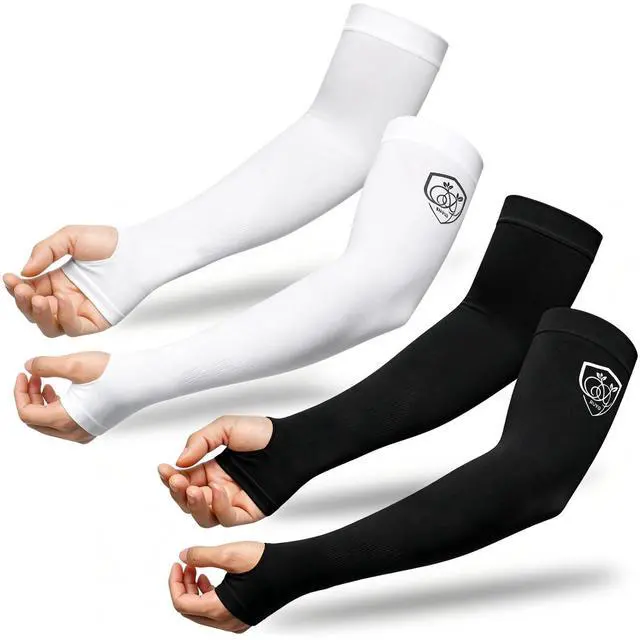Main image of Upgraded Cooling Arm Sleeves 2 Pairs Black White UPF 50+ UV Protection Ice Silk Breathable Stretchy One Size for Cycling Golf Running Gardening Driving (Black White 2 Pairs, One Size)