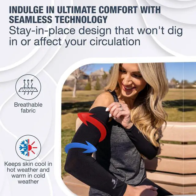 Alt view image 4 of 7 - Cooling Arm Sleeves for Men & Women Breathable, Moisture-Wicking, Sun Protection for Sports, Basketball, Football, Running, Golf, Cycling, Volleyball Arm Sleeves for Women, Men & Youth