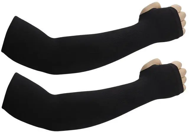 Main image of Sun Protection Arm Sleeves With Thumb Holes for Men Women, Cooling Compression UV Arm Cover, Outdoor Sports Sleeve (Black 1 pair)