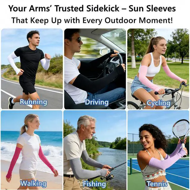Alt view image 5 of 7 - Sun Protection Arm Sleeves With Thumb Holes for Men Women, Cooling Compression UV Arm Cover, Outdoor Sports Sleeve (Black 1 pair)