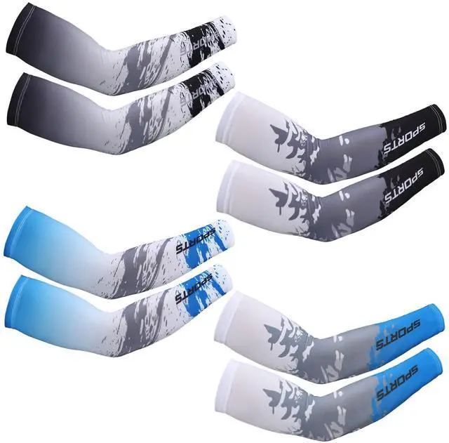 Main image of 4 Pairs UV Sun Protection Arm Sleeves Cooling Sports Sleeve Anti Slip Ice Silk Warmers Arm Covers for Men Women(Blue Black,X-Large)