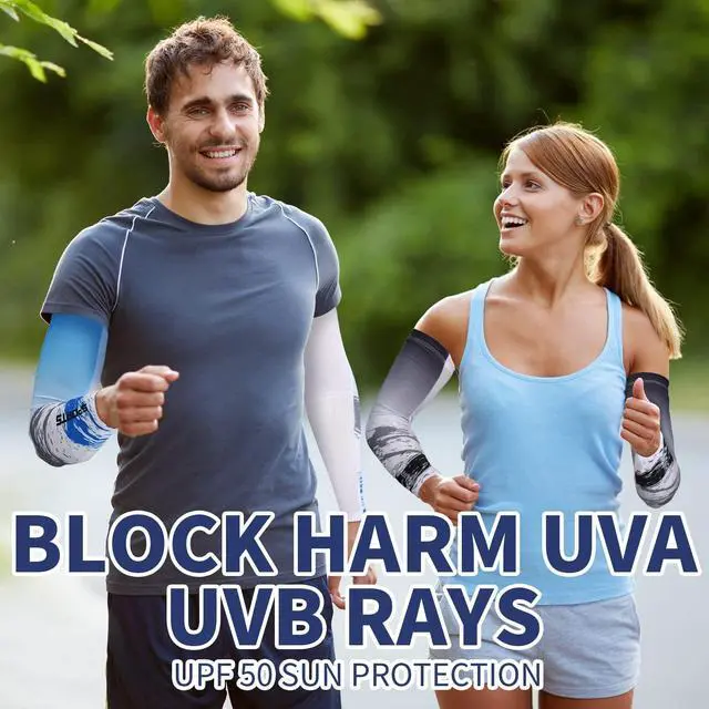 Alt view image 2 of 7 - 4 Pairs UV Sun Protection Arm Sleeves Cooling Sports Sleeve Anti Slip Ice Silk Warmers Arm Covers for Men Women(Blue Black,X-Large)