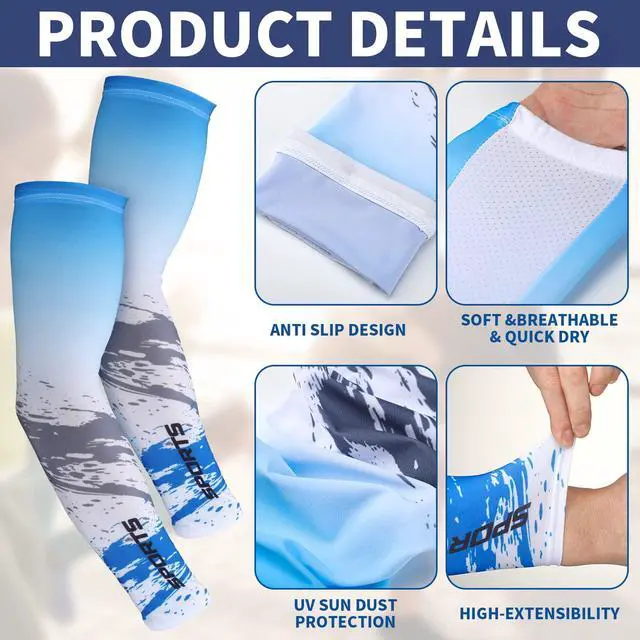 Alt view image 5 of 7 - 4 Pairs UV Sun Protection Arm Sleeves Cooling Sports Sleeve Anti Slip Ice Silk Warmers Arm Covers for Men Women(Blue Black,X-Large)