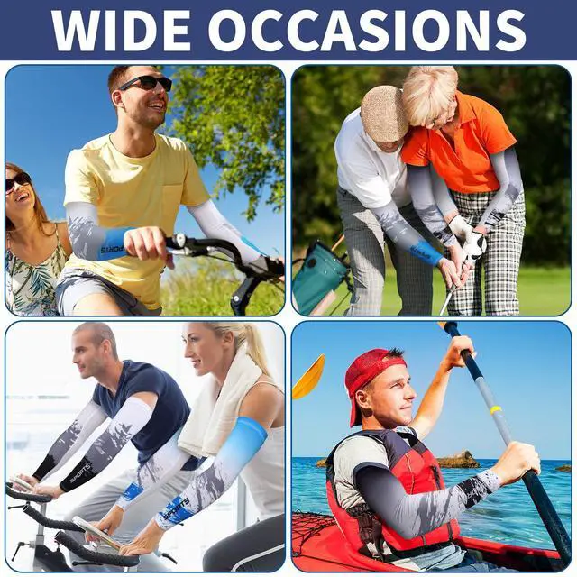 Alt view image 6 of 7 - 4 Pairs UV Sun Protection Arm Sleeves Cooling Sports Sleeve Anti Slip Ice Silk Warmers Arm Covers for Men Women(Blue Black,X-Large)
