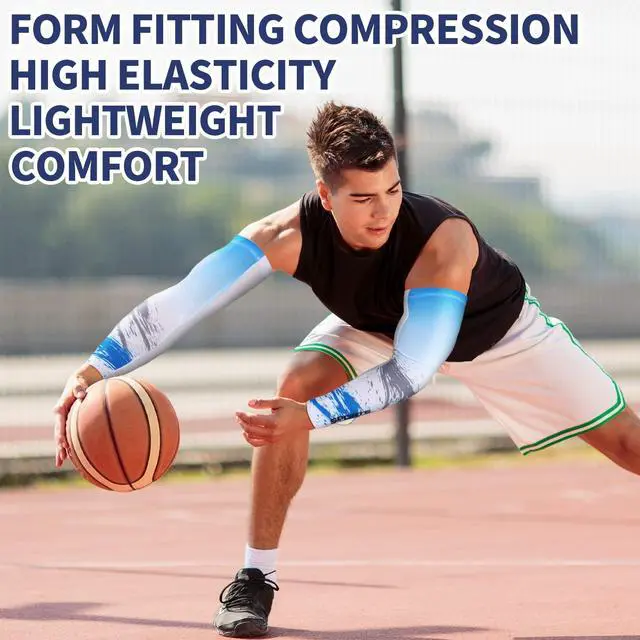 Alt view image 7 of 7 - 4 Pairs UV Sun Protection Arm Sleeves Cooling Sports Sleeve Anti Slip Ice Silk Warmers Arm Covers for Men Women(Blue Black,X-Large)