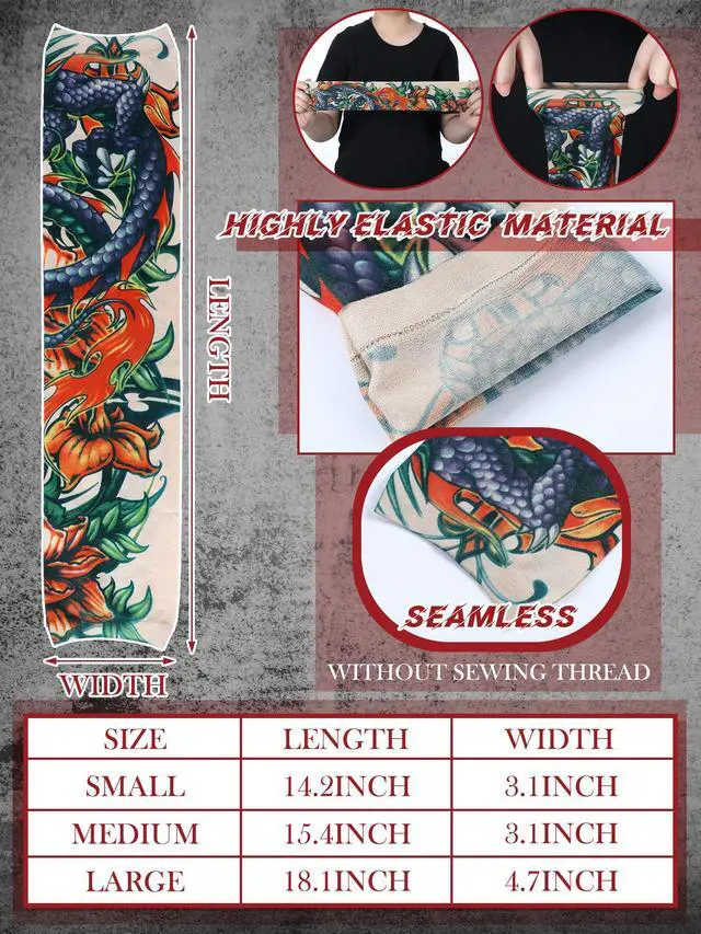 Alt view image 3 of 7 - 20 Pcs Men's Cooling Arm Sleeves Long Fingerless Arm Cover Anti Slip UV Protection Sun Temporary Tattoo Sleeves(Multi Style,Classic Colors,Medium)