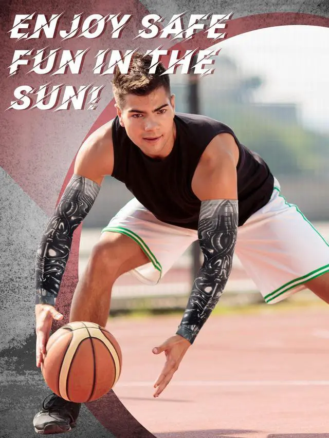 Alt view image 7 of 7 - 20 Pcs Men's Cooling Arm Sleeves Long Fingerless Arm Cover Anti Slip UV Protection Sun Temporary Tattoo Sleeves(Multi Style,Classic Colors,Medium)