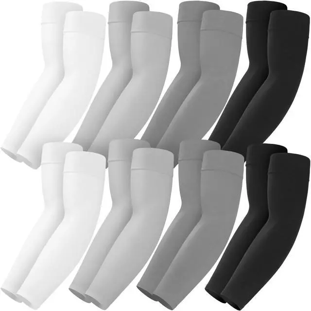 Main image of 8 Pairs Soft Arm Sleeves, UV Sun Protection Cooling Compression Arm Covers for Outdoor Work, Sports, Men & Women (Black/White/Dark Gray/Light Gray)
