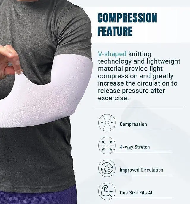 Alt view image 4 of 7 - Sun Protection Cooling Arm Sleeves Sun Sleeves for Men & Women for Cycling, Running, Basketball, Football, Golf, Volleyball, Driving, White 2 Pairs